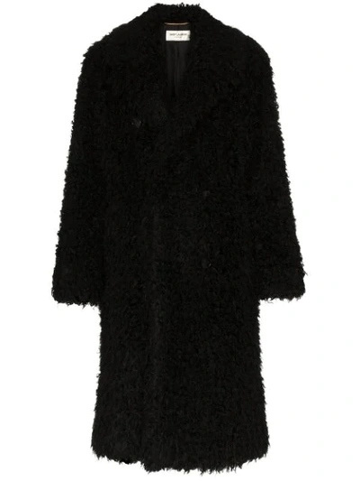 Saint Laurent Oversized Double-breasted Faux Shearling Coat In Nero