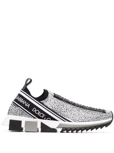 Dolce & Gabbana Sorrento Swarovski Crystal-embellished Logo-print Mesh Slip-on Sneakers In Silver