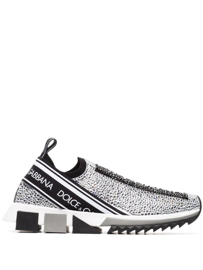 Dolce & Gabbana Sorrento Swarovski Crystal-embellished Logo-print Mesh  Slip-on Sneakers In Silver | ModeSens