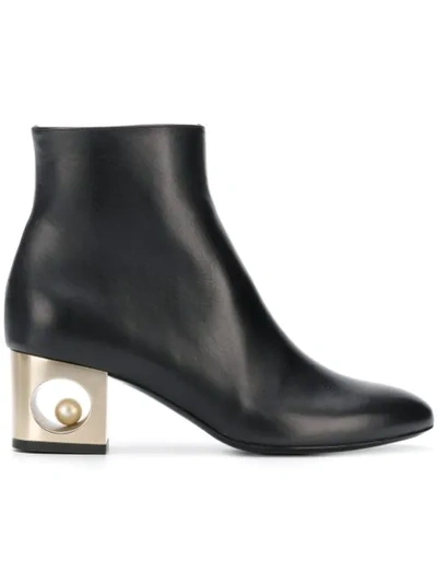 Coliac Tiffany Black Leather Ankle Boots With Pearl