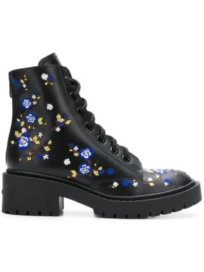 Kenzo Leather Boots With Emrboidered Flowers In Black