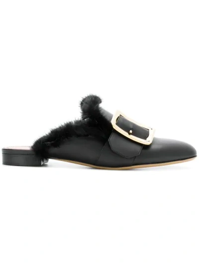 Bally 10mm Janesse Mink & Leather Mules In Black