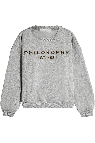 Philosophy Di Lorenzo Serafini Glittered Logo Print Cotton Sweatshirt In Grigio