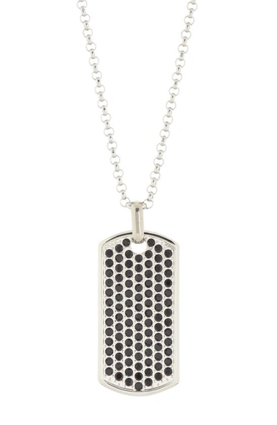 American Exchange Stainless Steel Crystal Stone Dog Tag Necklace In Silver