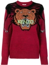 Kenzo Tiger Embroidered Intarsia Kint Sweater In Red