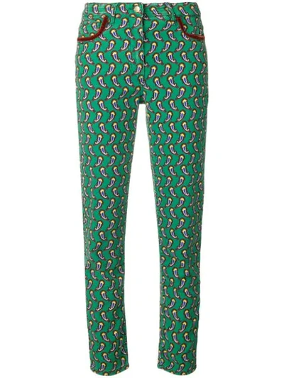 Etro Printed Cotton Denim Cropped Jeans In Green