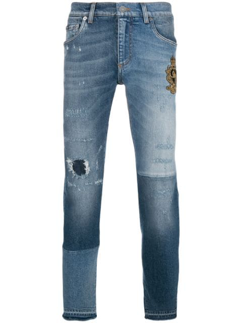 Dolce & Gabbana 16.5Cm Patchwork Denim Jeans W/ Crest In Blue | ModeSens