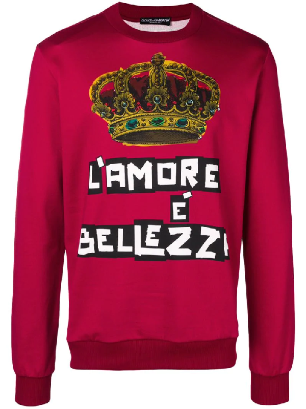 Dolce Gabbana L Amore E Bellezza Printed Sweatshirt In Red Modesens