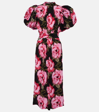Rotate Birger Christensen + Net Sustain Noon Open-back Floral-jacquard Midi Dress In Black