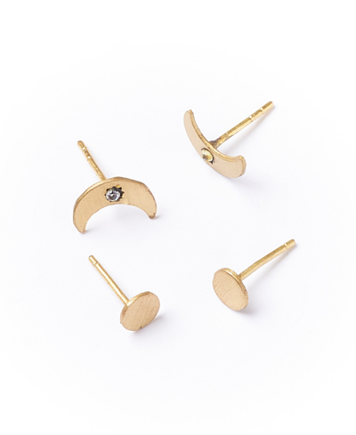 Matr Boomie Ruchi Crescent Moon Tiny Dot Gold Stud Earrings Set Of 2 In Brass