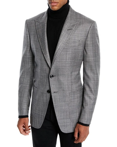 Tom Ford Men's O'connor Wool-silk Prince Of Wales Plaid Blazer Jacket In Dark Gray