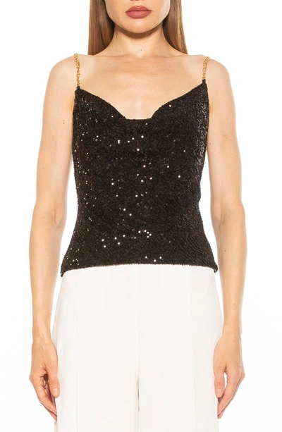 Alexia Admor Aurora Cowl Neck Sequin Tank Top In Black