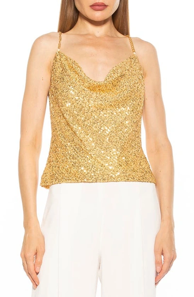 Alexia Admor Aurora Cowl Neck Sequin Tank Top In Gold