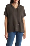 T Tahari Short Sleeve Hooded Sweater In Olive