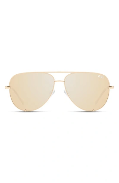 Quay High Key 50mm Micro Aviator Polarized Sunglasses In Gold/ Gold Polarized