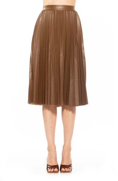 Alexia Admor Luca High Waist Pleated Faux Leather Skirt In Brown