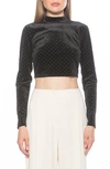 Alexia Admor Ari Long Sleeve Studded Velvet Crop Top In Black