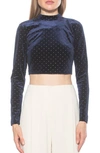 Alexia Admor Ari Long Sleeve Studded Velvet Crop Top In Navy