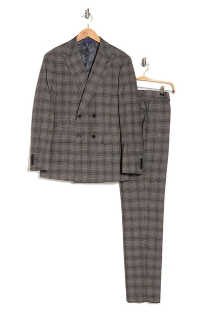 English Laundry Plaid Double Breasted Peak Lapel Suit In Black/ White