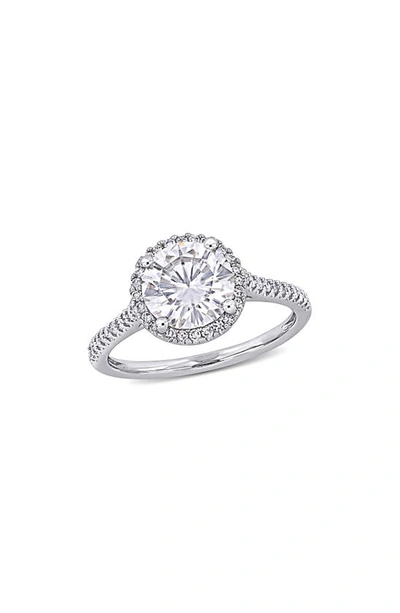 Delmar 14k White Gold Lab Created Moissanite & Diamond Halo Ring