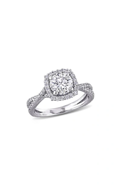 Delmar 10k White Gold Lab Created Moissanite Halo Ring In Silver