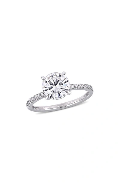 Delmar 14k White Gold Round Lab Created Moissanite & Diamond Ring In Silver