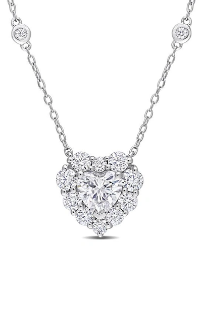 Delmar Sterling Silver Lab Created Moissanite Heart Pendant Necklace In White