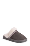Muk Luks Dawn Suede Scuff Slipper With Genuine Shearling Trim In Frost Grey