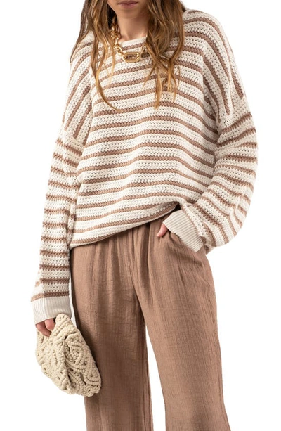 Blu Pepper Stripe Cotton Knit Sweater In Taupe