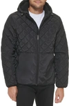 Kenneth Cole New York Faux Shearling Lined Hood Quilted Puffer Jacket In Black