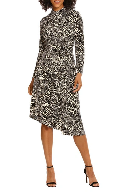 Maggy London Asymmetric Mock Neck Long Sleeve Midi Dress In Charc,crea |  ModeSens