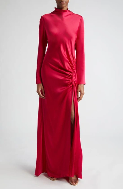 Lapointe Long Sleeve Double Face Satin Gown In Red