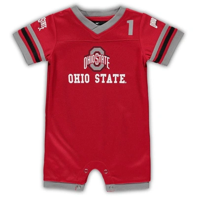 Colosseum Babies' Newborn & Infant  Scarlet Ohio State Buckeyes Bumpo Football Logo Romper