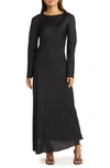 Open Edit Cutout Long Sleeve Woven Maxi Dress In Black