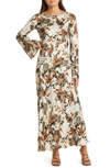 Open Edit Cutout Long Sleeve Woven Maxi Dress In Multi Exclusion Floral