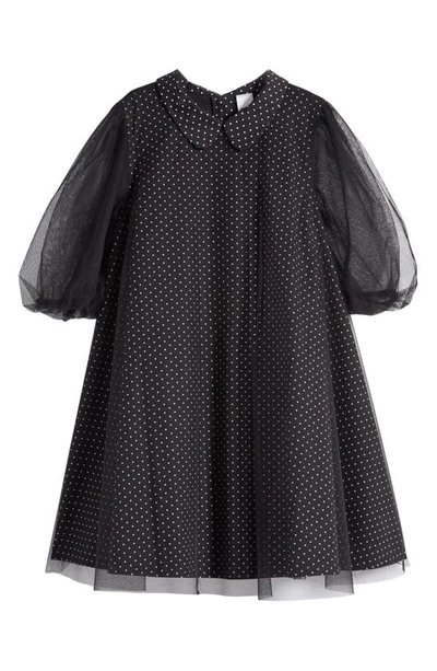 Nordstrom Kids' Polka Dot Tulle Overlay Dress In Black- White Dot