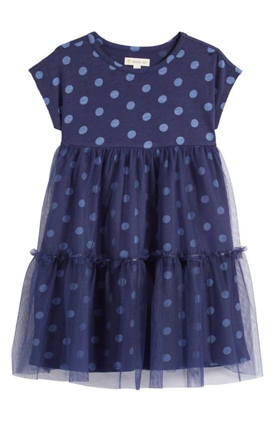 Tucker + Tate Kids' Tiered Mesh Skirt Cotton Dress In Navy Peacoat Dot