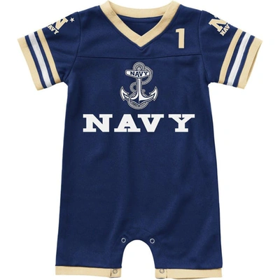 Colosseum Babies' Newborn And Infant Boys And Girls  Navy Navy Midshipmen Bumpo Football Logo Romper