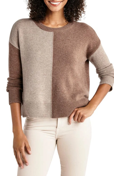 Splendid Amy Colorblock Crewneck Sweater In Oat Heather/camel Combo