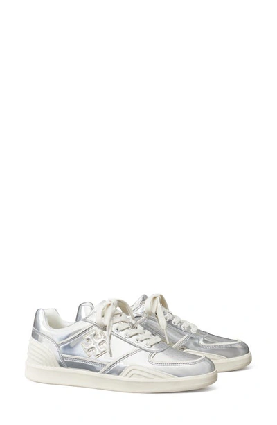 Tory Burch Clover Court Trainer In Silver