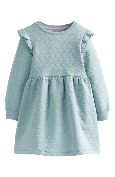 Mini Boden Kids' Ruffle Long Sleeve Quilted Cotton Dress In Tourmaline Blue