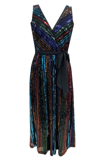 Julia Jordan Rainbow Sequin Stripe Fit & Flare Cocktail Dress In Blue Multi