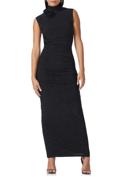 Afrm Germain Rosette Rhinestone Embellished Cutout Maxi Dress In Noir