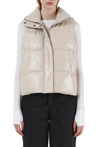 Apparis Rocky Crinkle Faux Leather Hooded Puffer Vest In Taupe