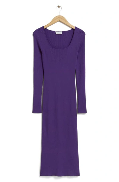 & Other Stories Rib Long Sleeve Sweater Dress In Purple