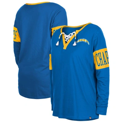 New Era Royal Los Angeles Chargers Lace-up Notch Neck Long Sleeve T-shirt