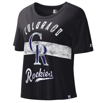 Starter Black Colorado Rockies  Record Setter Crop Top