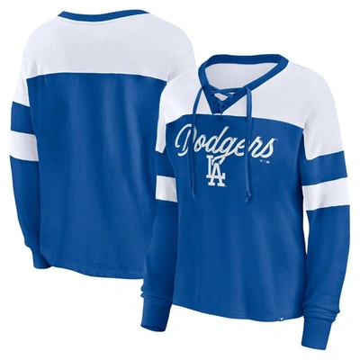 Fanatics Women's  Royal, White Los Angeles Dodgers Even Match Lace-up Long Sleeve V-neck T-shirt In Royal,white