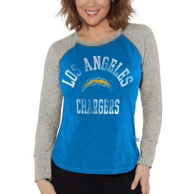 G-iii 4her By Carl Banks Powder Blue/heather Gray Los Angeles Chargers Waffle Knit Raglan Long Sleev In Powder Blue,heather Gray