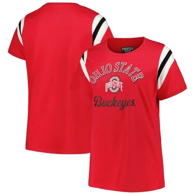Profile Scarlet Ohio State Buckeyes Plus Size Striped Tailgate Scoop Neck T-shirt